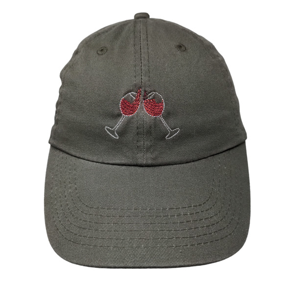 Unbranded Men's Slideback Hat Gray Beige 100% Cotton Embroidered Wine Logo - Picture 1 of 7